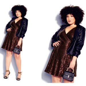 City Chic Party Glow Wrap Dress Women's 18 Sequined Wrap Lined Party Formal Mini